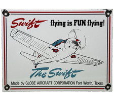 VINTAGE SWIFT AIRCRAFT PORCELAIN SIGN DEALERSHIP OIL GAS STATION HANGAR AIRPLANE