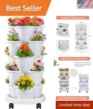 5 Tier Vertical Garden Planter, Self Watering Stackable Planters with Wheels ...