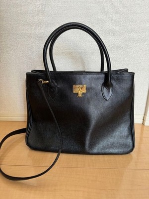 Courreges Black 2way Leather Handbag Shoulder Bag Vintage Stylish Auth
