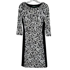 Lauren Ralph Lauren Women's Crosshatch Jersey Sheath Dress Sz 8 Black White Tan