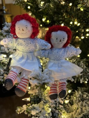 Two Raggedy Ann Mini 5-6  Handmade Cloth Dolls Vintage