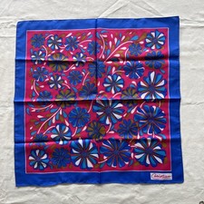 Blue Pink Gold White Silky Flower Print VTG Scarf, 20  Square
