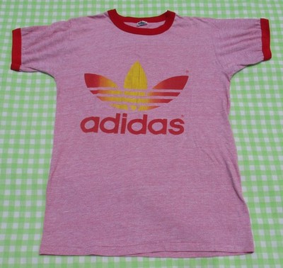 Vintage 80s Adidas Trefoil Tri- Brend Heather Pink Ringer T-shirt S Made in USA