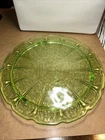 Vintage Jeanette Cherry Blossom Green Glass Cake Plate