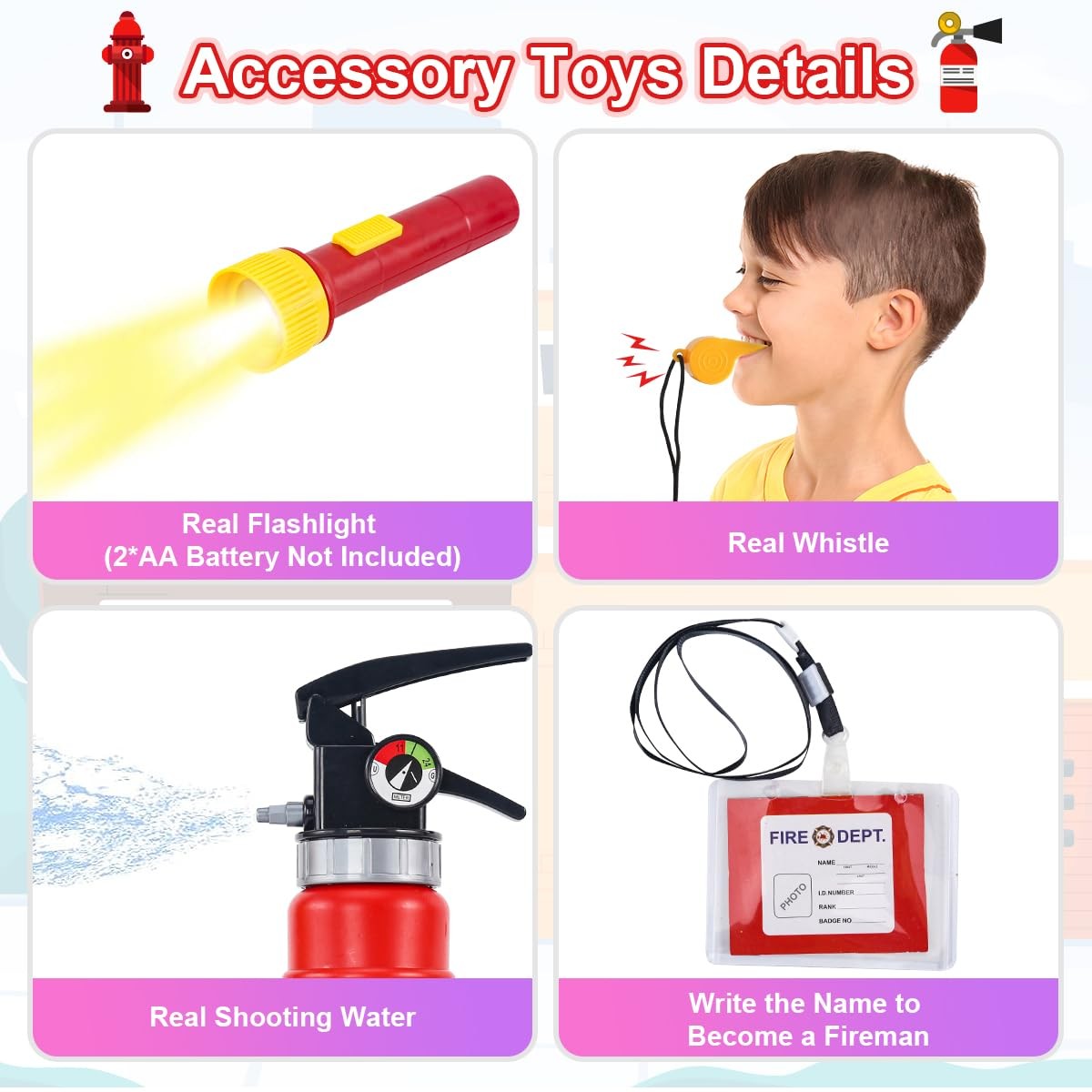 Fireman Costume for Kids, 10 Pcs Firefighter Costume with Toy Accessories Set,