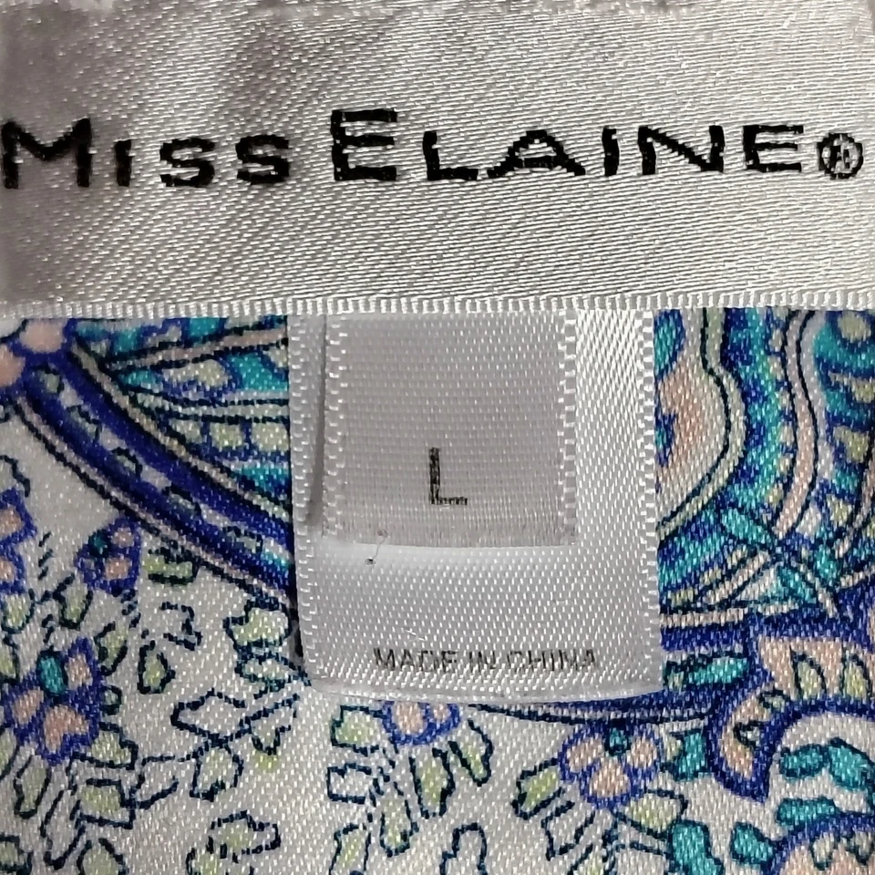 Miss Elaine Women's Pajama Set L Paisley Blue White Long Sleeve Sleepwear - Image 3 of 4