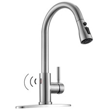 Smart Single Handle Kitchen Faucet - Touchless, Stainless Steel with Pull-Down