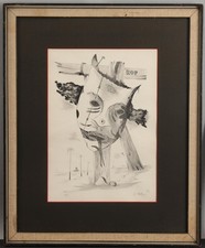 Signed KARL FORTESS Ltd Ed Surreal Lithograph TOTEM POLE Indigenous Mask, NR