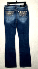 Miss Me Jeans Womens 28 29. 5 x 32.5 Blue Mid Rise Boot Embellished Pockets