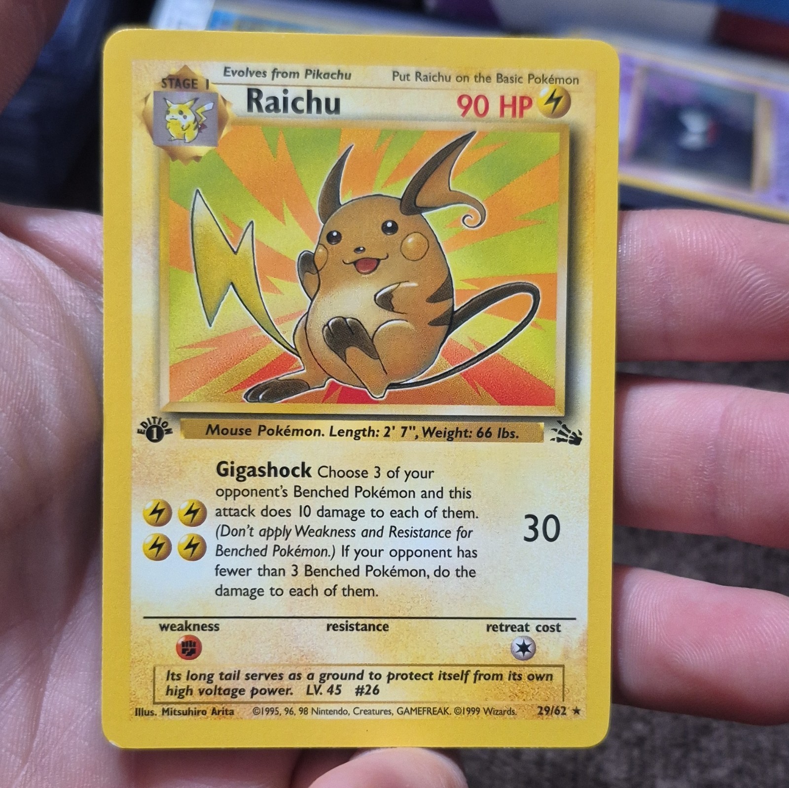 1995 raichu pokemon card value 29/62 Wizards of the Coast Fossil Rare #29 Trading Card Weakness Fighting 2 Retreat Cost Raichu #29 Prices | Pokemon