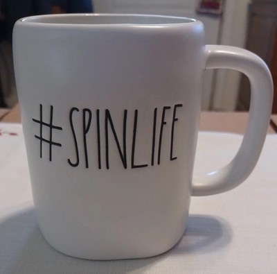 RAE DUNN #SPINLIFE white and black ceramic coffee tea mug cup