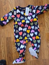 Infant Girls Carter Fleece Pajama PJ Footie Sleeper Blue HEARTS 12 Month Baby