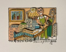 James Rizzi: Original 3D "FIX MY TEETH PLEASE", Mini from 2002, Autographed, Excellent