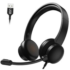 USB Headset with Microphone for PC, Wired Headphones with Mic USB Black
