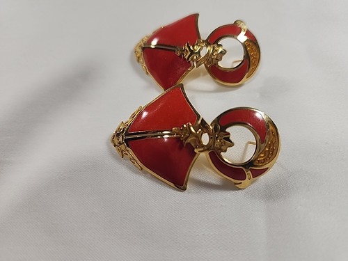 Rare Vintage Edgar Berebi Earrings Red Enamel Gold-Tone - Picture 6 of 10