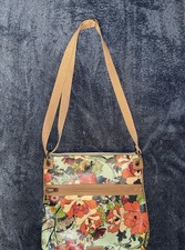 SAKROOTS Coated  Crossbody Bag Floral Strap Inside Pockets Outside Zip Tablet