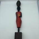 African Woman Wooden Hand Carved Statue Tribal Folk Art Figure Wood 22"