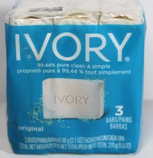 Vtg Original Ivory Bar Soap 3 Pack 9.5oz 99.44% Pure Clean Simple New Free Ship