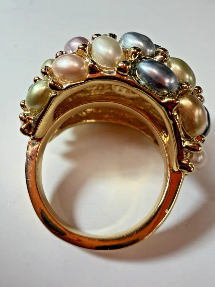 Anillo KJL Cóctel Cúpula Multicolor Pastel Perla Simulada Cóctel Talla 8 Foto 2 de 4