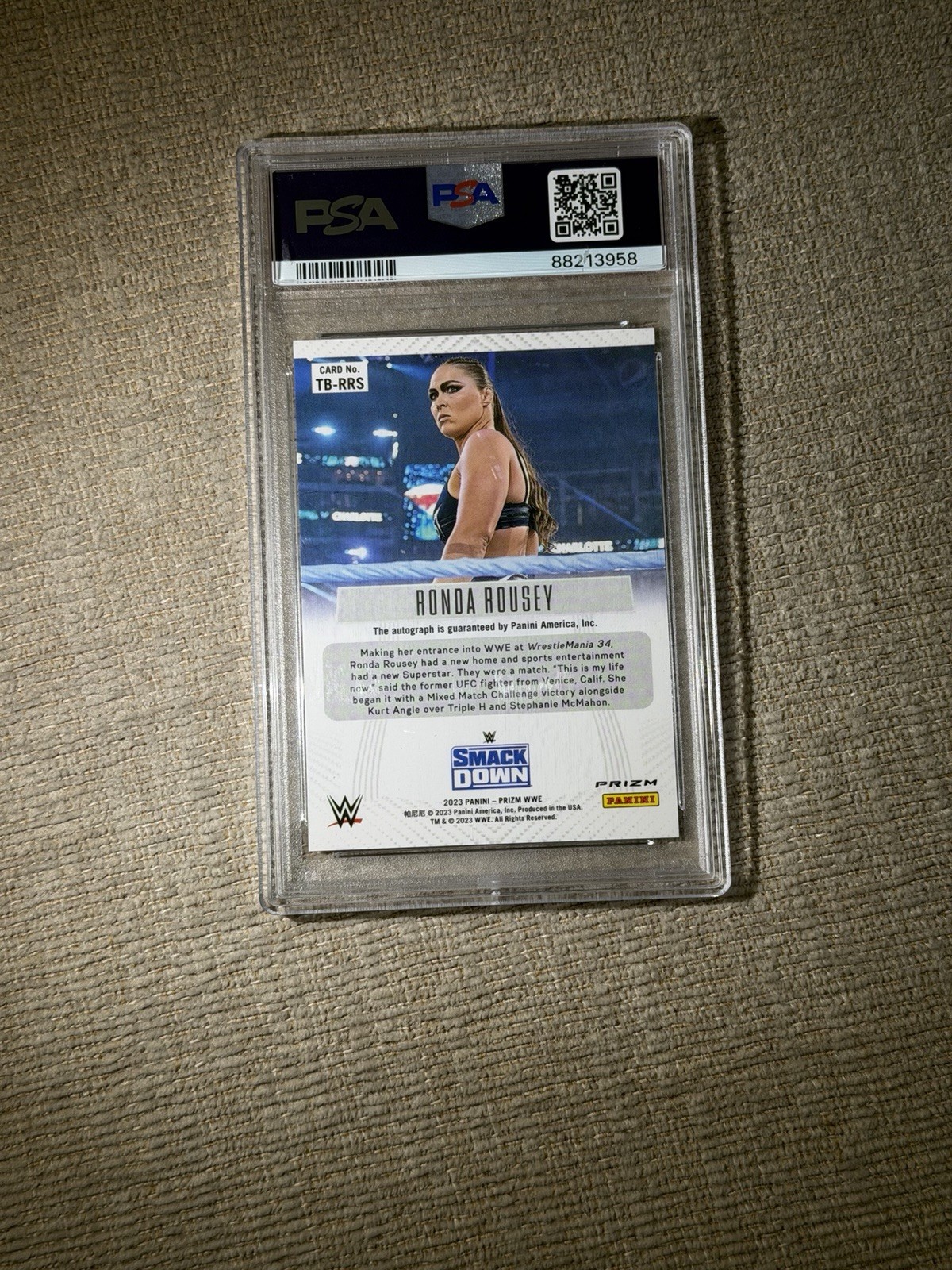 PSA 10 Ronda Rousey Autograph Silver 2023 WWE Panini Prizm Throwback Auto Card view 3