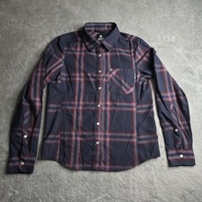 FLYLOW Brigitte Tech Flannel Shirt Womens Small Navy Snap Button Work Outdoor