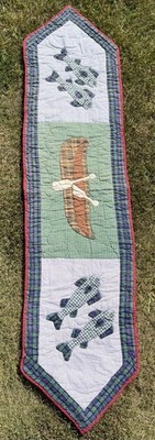 Patch Magic 100% Cotton Fish Kayak Oars Quilted Table Runner 72 X 16  Patchwork