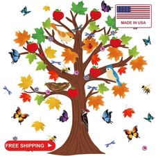 Teling 133 Pcs Fall Tree Bulletin Board Set, Maple Leaves Apples Cutouts