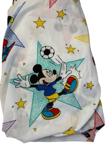 VTG Dundee All Star Mickey Mouse Sports Toddler Bed Fitted & Flat Sheet Set USA - Afbeelding 2 van 7