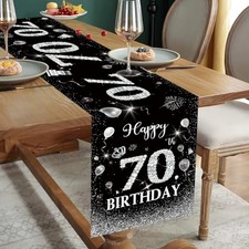 Birthday Table Runner Black Silver Happy Birthday Table Runner for 70 70th
