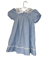 Vintage Peaches N Cream Girls Pleated Blue White Lace Dress Sz 4T NWT