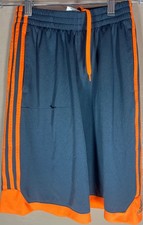 Adidas Boys' Shorts M 10/12 Gray Orange 3-Stripe Athletic Drawstring
