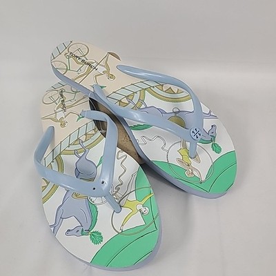 TORY BURCH CHELSEA ACROBAT BLUE FLIP FLOP SANDALS SIZE 7 (Logo Missing)