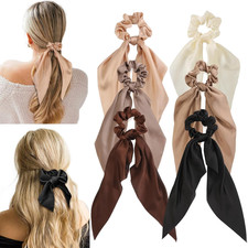 6 PCS Bow Silk Scrunchies, Hair Ties with Bows, Hair Scrunchies for Women Girls,