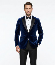 Men's Nevy Blue Tuxedo Jacket Velvet Two Piece Suit Slim Fit Elegant Prom Blazer