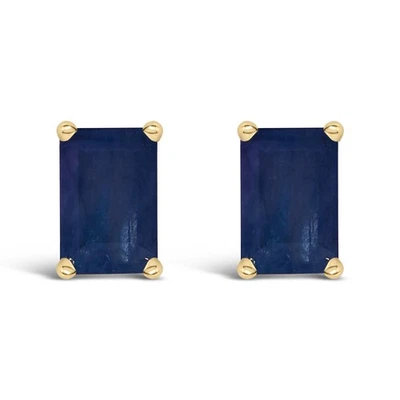 14K Yellow Gold 6x4MM Emerald Shaped Sapphire Solitaire Stud Earrings - Image 1 of 4