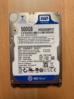 Wester Digital - WD Blue - 500GB - WD5000BPVT - SATA - 2,5'' HDD
