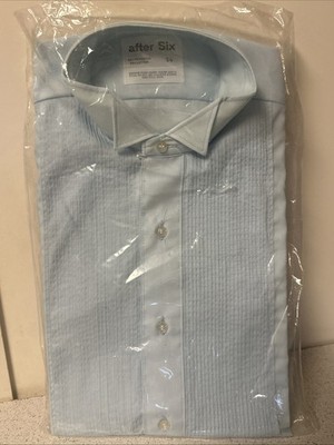 AFTER SIX Shirt Mens Size S4 Button Up Tuxedo Shirt Baby Blue Ruffled Disco Prom