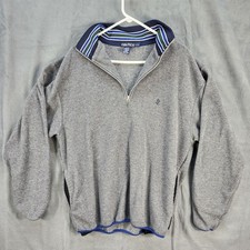 Vintage Nautica Fuzzy Fleece Pullover Mens Large Gray w Blue Trim