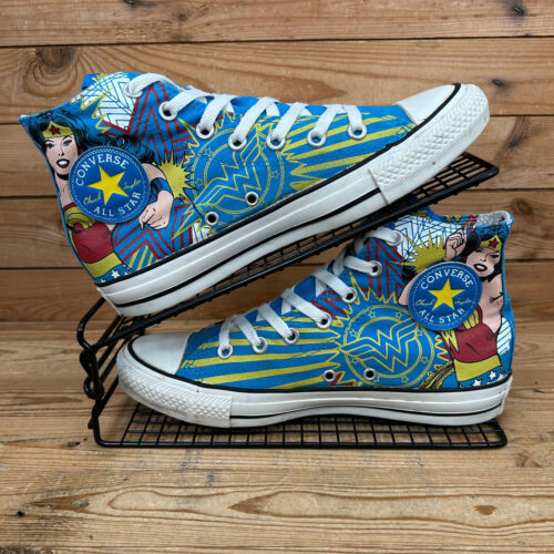 Converse Trainers Womens Size UK 6 All Star Blue Wonder Woman DC Comics Print