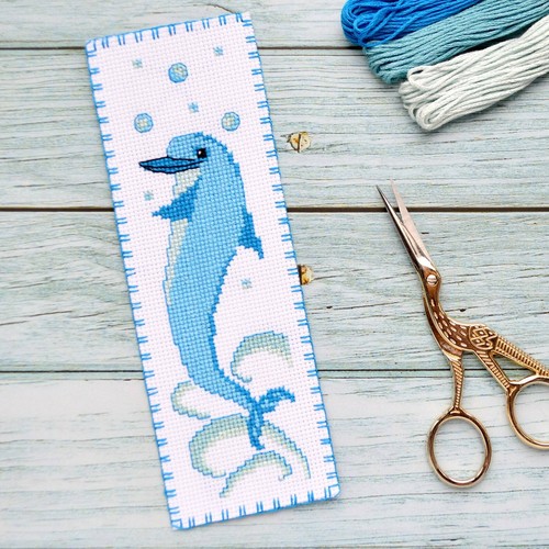 Blue dolphin cross stitch bookmark kit - Cute ocean animal Embroidery kit - Picture 4 of 10