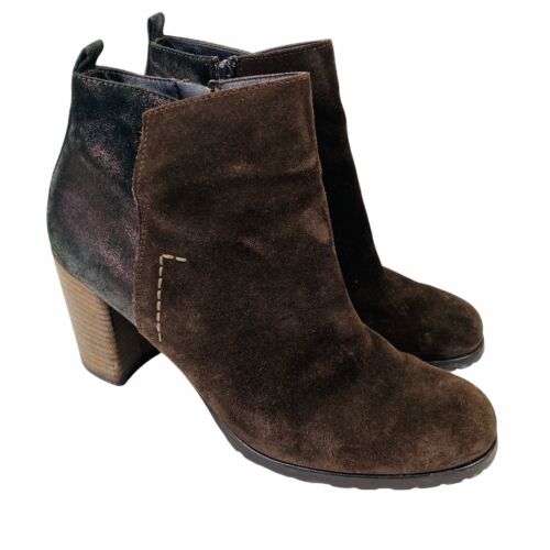 Paul Green Brown Suede Leather Block Heel Bootie Ankle Boots UK Sz 7 US 9.5