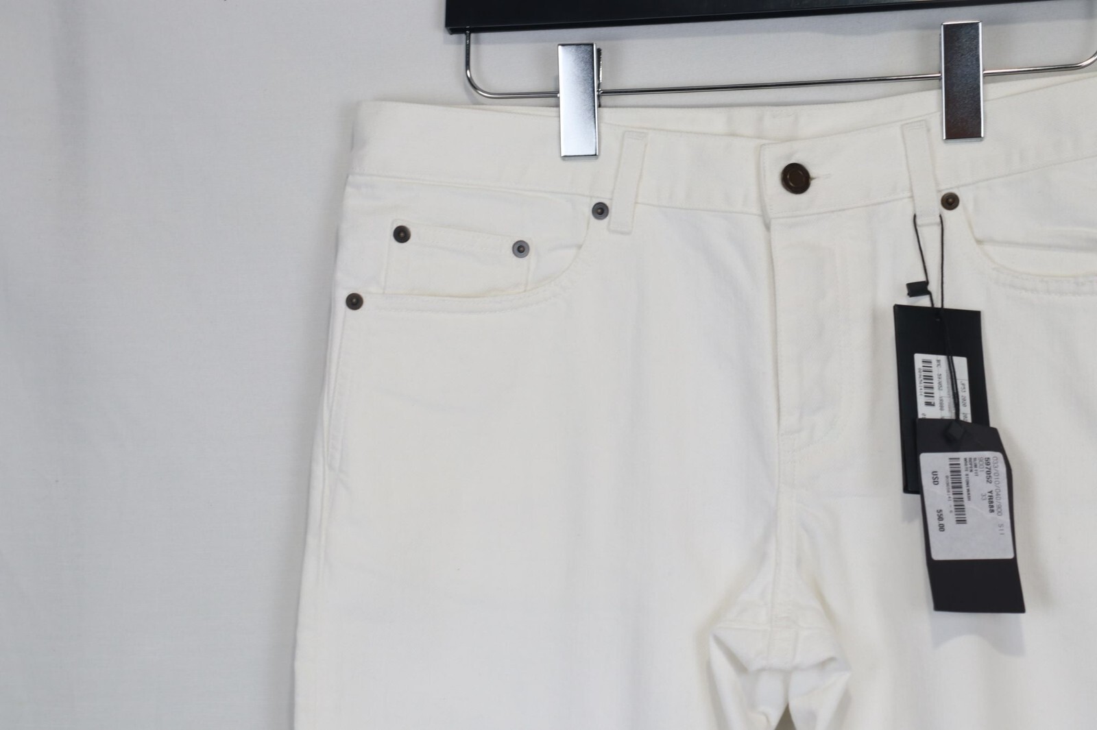 Saint Laurent Paris Q:2 D18 denim slim fit bianco nuovo con etichette 33 US