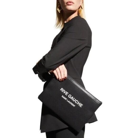 SAINT LAURENT Rive Gauche Black Canvas Clutch Bag | eBay SAINT LAURENT Rive Gauche Black Canvas Clutch Bag | eBay