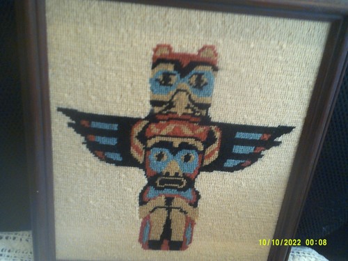 Vtg. Completed & Framed Needlepoint Pic-Thunderbird-frame 11-3/4" L x 10-1/4" W - Picture 2 of 3