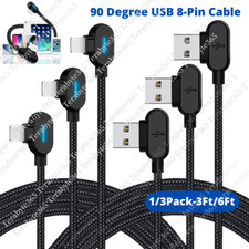 90 Degree Right Angle Braided USB Fast Charging Cable For iPhone 14/13/11/8 Cord