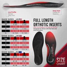 	Physix Gear Orthotic Insoles Arch Support for Plantar Fasciitis Red/Black	