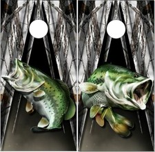 Bass Fish Camo Spikes Cornhole Wrap Bag Toss Skin Decal Sticker