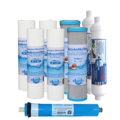 Filterset Wasser Filter Osmose Umkehrosmose 5 stufig Membrane 75GPD Ersatzfilter