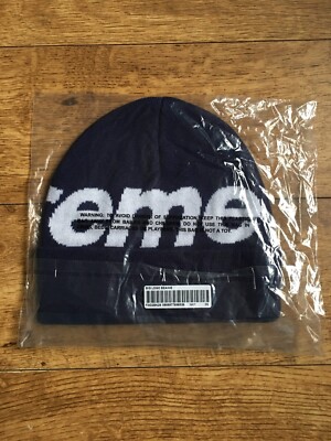 Supreme Big Logo Beanie Navy Blue Hat FW22 | eBay UK