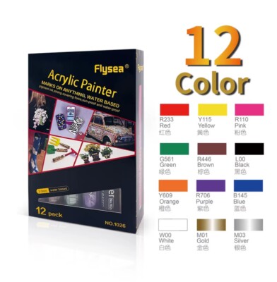 Flysea Acryl Maler 12-teiliges Set 2-3 mm auf Wasserbasis